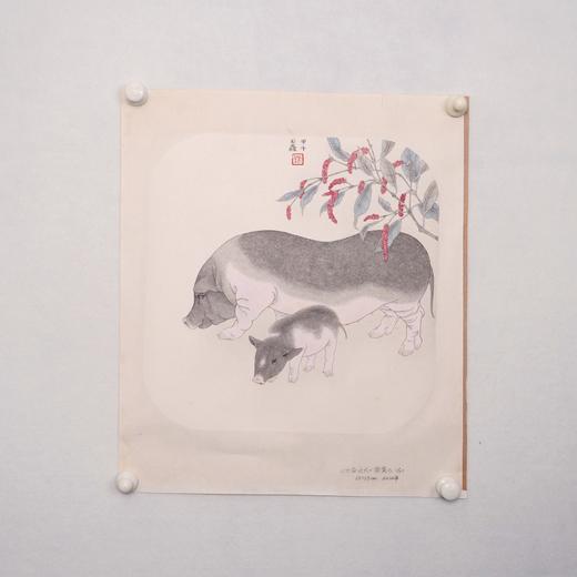 罗玉鑫国画33x33CM《六合之六·亥寅（猪）》一1平尺手绘纸本工笔国画作品[原作编号GH0389] 商品图2