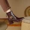 【预售5天】英伦风方头切尔西短靴女新款真皮后拉链瘦瘦靴粗跟高跟短靴NJMK&K1130 商品缩略图2