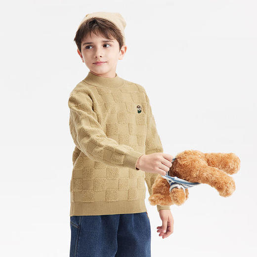 【秒】【特】【MQD】童装男大童冬款棋盘格潮酷半高领套头毛衣 商品图0