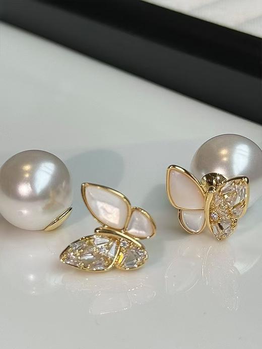 赵丽颖同款手工嵌锆钻自然贝母法式优雅925银耳钉 商品图7