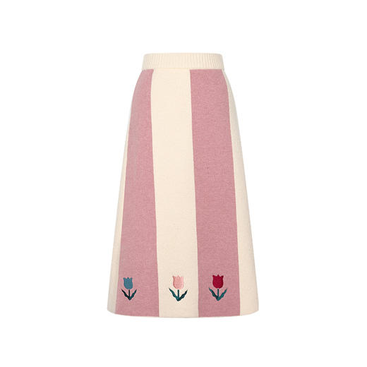 两三事 恋恋郁香 2024冬季新款甜美郁金香绣花拼色针织半身裙长裙 商品图4