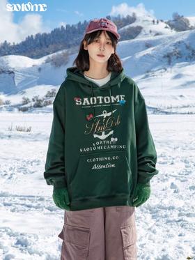 早乙女惠子saotome/STMWY244493/做旧印花蝴蝶结连帽卫衣