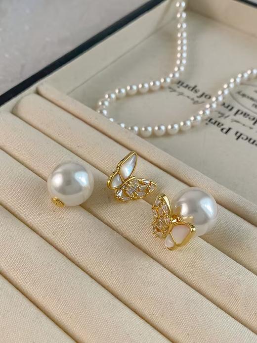 赵丽颖同款手工嵌锆钻自然贝母法式优雅925银耳钉 商品图8