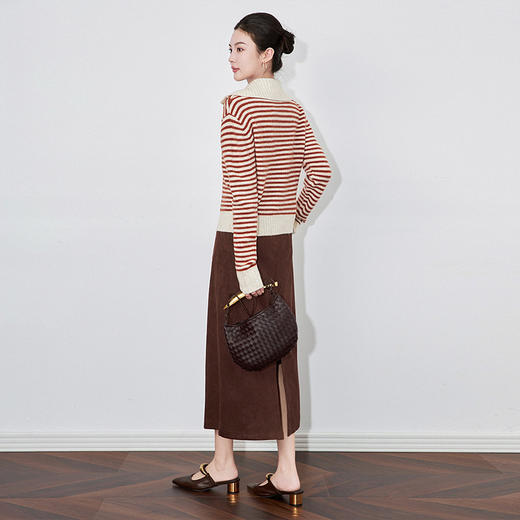 【高货wl】全新升级【铂金会员183/天猫239/差价56】(13205) 洛诗琳高级感大翻领通勤撞色条纹上衣宽松休闲气质毛衣 商品图4