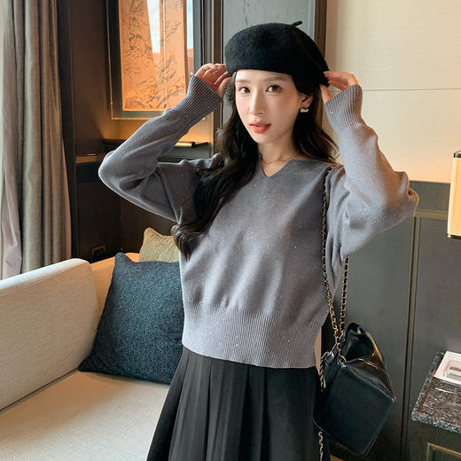 奢姿2024年冬季新款大码女装半开领打底上衣胖妹妹亮片拼接针织衫9844634338 商品图1