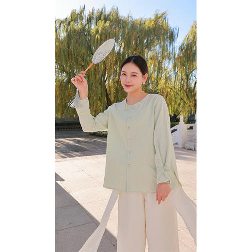 【抖音专属】澜真•新中式衬衣（24710751-海沫绿-结缘款） 商品图3