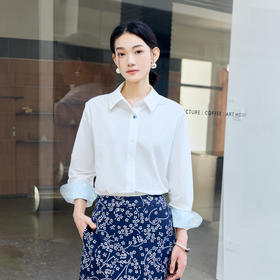 【林栖设计小店】（部分尺码现货）纯棉白衬衣多色拼蓝印花布简约通勤百搭宽松2025春季新品衬衫女1951059