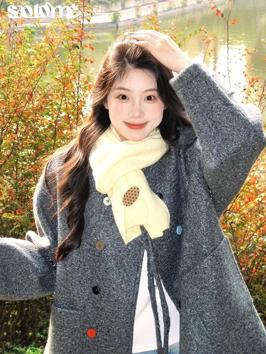 早乙女惠子saotome/STMDY244425/无领蝴蝶结绑带双排扣大衣 商品图3