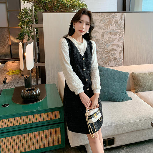 奢姿2024年冬季新款大码女装小香风拼接裙子胖妹妹假两件连衣裙9944826899 商品图4