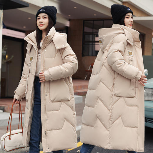 百媚生 棉服女长款过膝加厚宽松连帽外套LL2303 商品图0