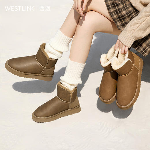 西遇加绒雪地靴女2025新款冬季休闲复古面包鞋短筒加厚保暖棉鞋子D4347842 商品图0