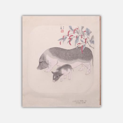 罗玉鑫国画33x33CM《六合之六·亥寅（猪）》一1平尺手绘纸本工笔国画作品[原作编号GH0389] 商品图0