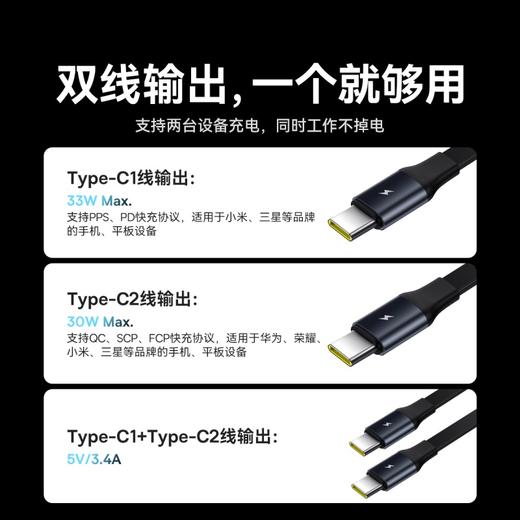 倍思 途享系列 伸缩车载充电器一拖二 2C 33W 商品图2