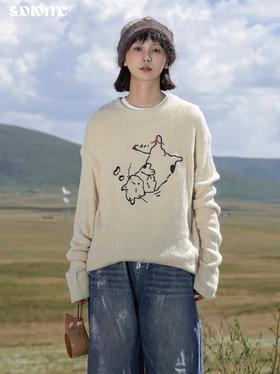 早乙女惠子saotome/STMCX244385/手绘猫猫长袖T恤