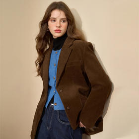 美拉德复古灯芯绒简约气质西装外套女休闲西服V0043990