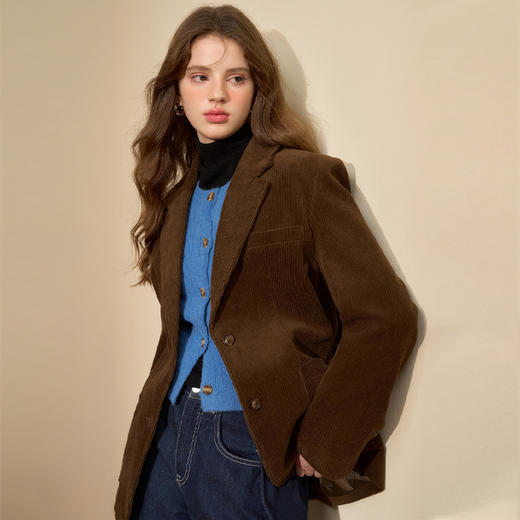 美拉德复古灯芯绒简约气质西装外套女休闲西服V0043990 商品图0