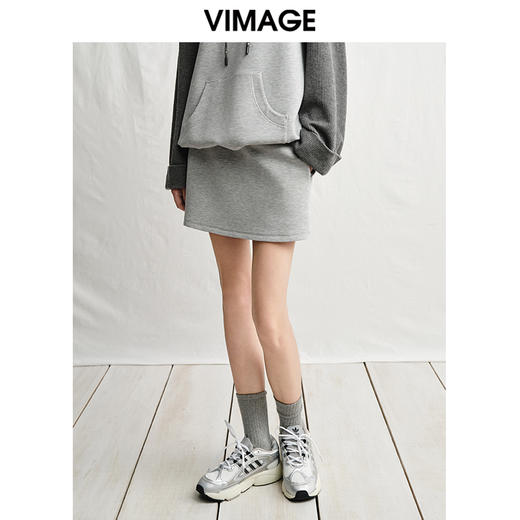 VIMAGE纬漫纪棉质舒适美式休闲百搭灰色短裙半身裙春季新款V2306901 商品图2