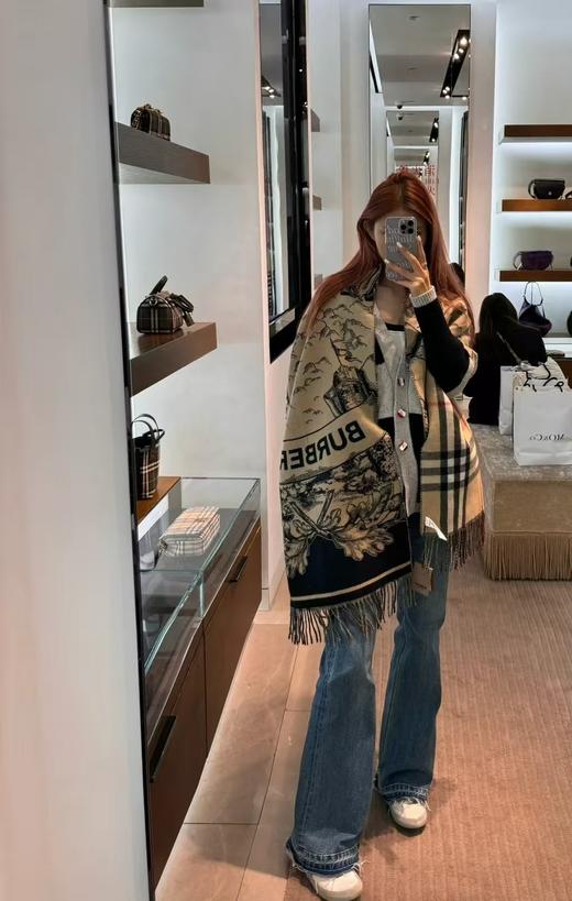 代工厂羊绒羊毛真丝围巾B家双面流苏围巾披肩 商品图12