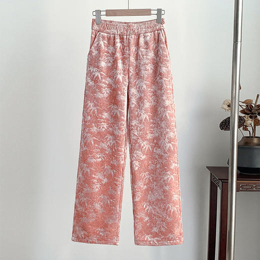 WY9816#新款冬季保暖裤钻石绒竹叶压花加绒加厚直筒裤简约百搭休闲裤女裤 商品图2