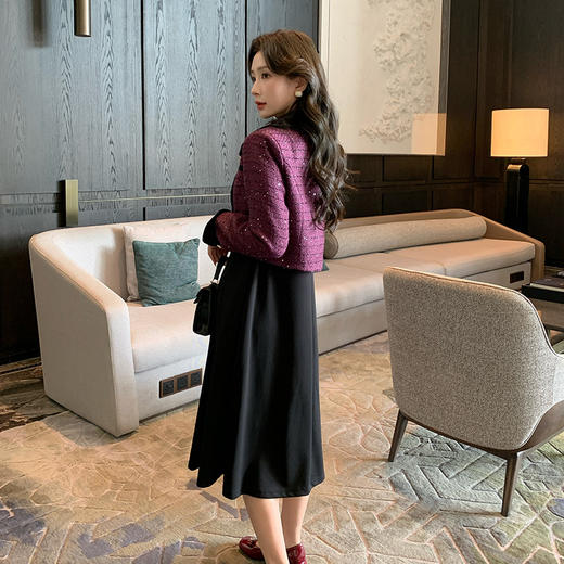 奢姿大码女装2024冬季气质POLO领小香风两件套胖妹妹时尚复古套装9944991308 商品图3