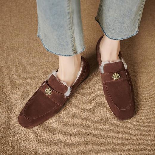 【预售5天】圆头山茶花一脚蹬乐福鞋女冬季加绒粗低跟深口单鞋ML&ML-198 商品图1
