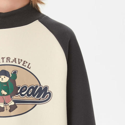 【MQD】童装男大童冬新款撞色插肩袖美式复古学院风加绒卫衣 商品图1