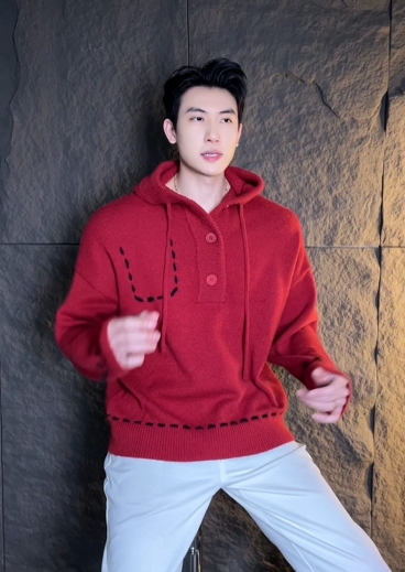 72323秋季新款纯色连帽针织衫男款潮牌设计感韩版精致休闲男士毛衣