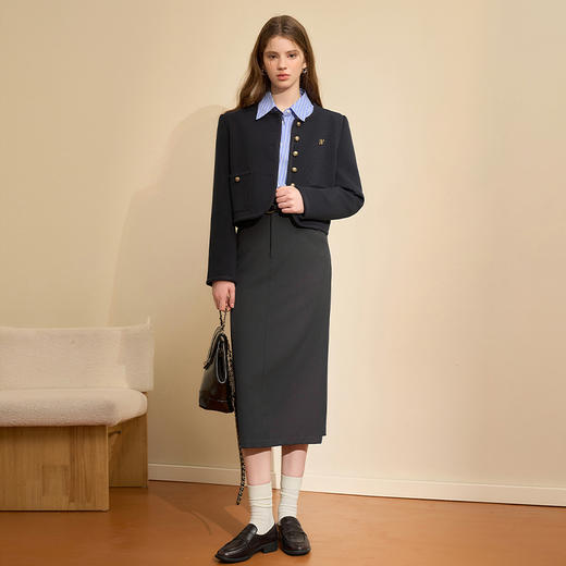 辣妹工装星星绣花直筒裙女秋冬中高腰后开叉设计感半身裙V3542517 商品图1