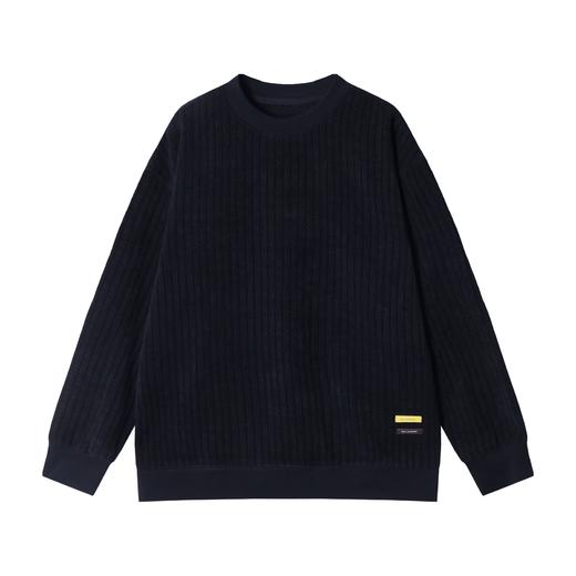 秋冬季新款时尚个性韩版纯色竖纹套头圆领卫衣百搭情侣休闲上衣 商品图1