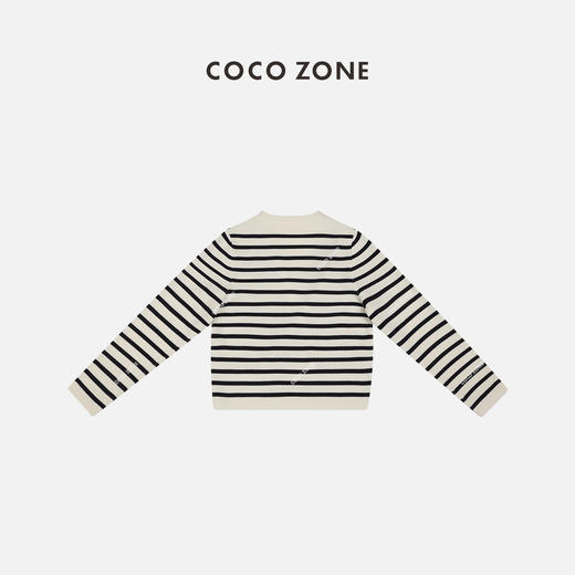  COCO ZONE2024时尚黑白条纹设计感V领双排扣针织衫24C10310 商品图1