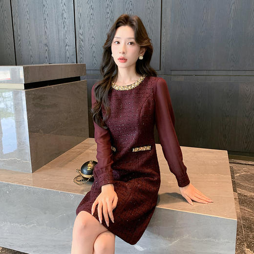 奢姿2025年秋季新款大码女装圆领小香风裙子胖妹妹拼接通勤连衣裙9943827357 商品图2