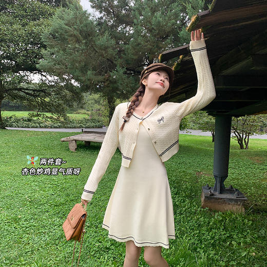 <曾小咸推荐>  蝴蝶结刺绣开衫背心裙两件套 商品图2