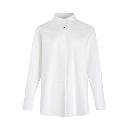 【林栖设计小店】（部分尺码现货）纯棉白衬衣多色拼蓝印花布简约通勤百搭宽松2025春季新品衬衫女1951059 商品图4