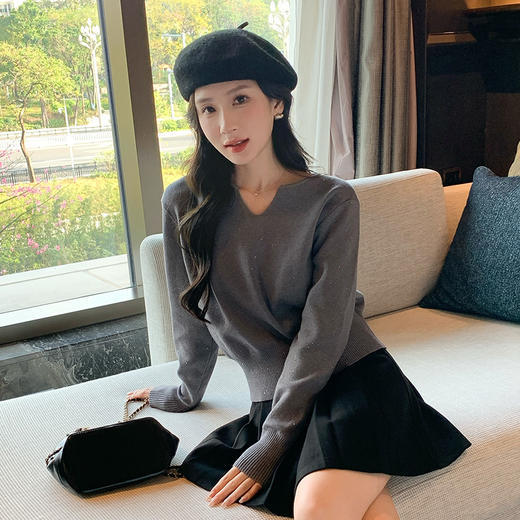 奢姿2024年冬季新款大码女装半开领打底上衣胖妹妹亮片拼接针织衫9844634338 商品图2