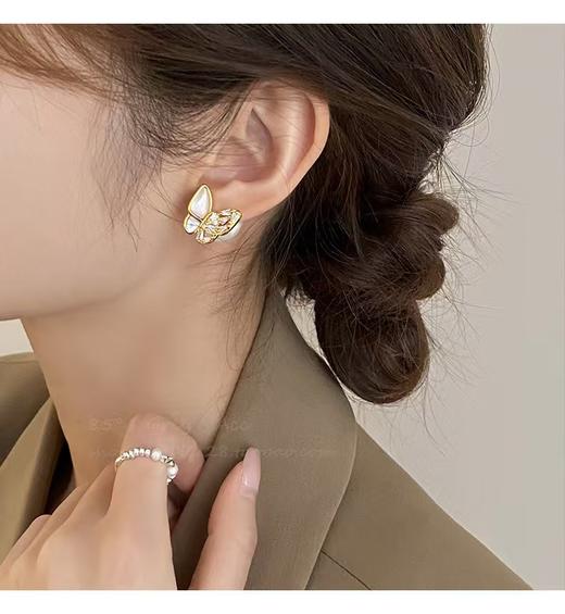 赵丽颖同款手工嵌锆钻自然贝母法式优雅925银耳钉 商品图2