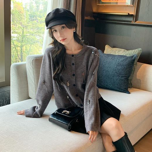 奢姿大码女装2022春季减龄流苏设计针织开衫胖妹妹时尚简约上衣9843655384 商品图2