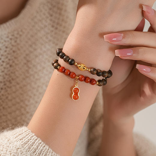 【好事花生·沉香南红双圈手串】敦煌福泽小众轻奢祈福沉香手串 商品图4