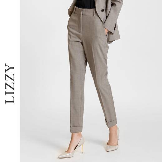 LIZZY早秋通勤简约翻边小脚裤职业西装裤子7713 商品图1