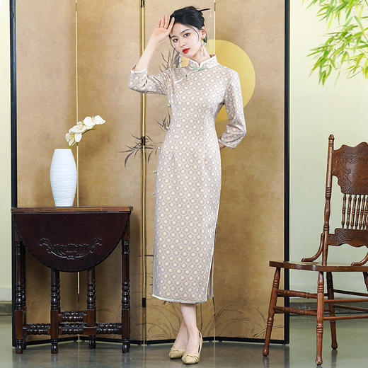 2024国风女装冬季秋冬复古新中式改良长袖加绒厚旗袍D23126 商品图0