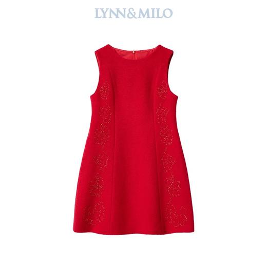 【春上新】【3折】8楼琳麦罗 LYNNMILO红色毛呢绳绣背心裙   吊牌价：1175元  活动价：352元 商品图3