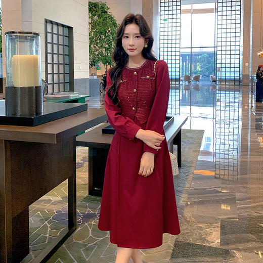 奢姿2024年秋季新款大码女装气质假两件裙子胖妹妹织带拼接连衣裙9943860365 商品图0