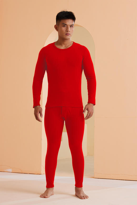 【YW】无忧购情侣纯色简约内搭打底羊绒磨毛大红保暖套装（截单后7天发货) 商品图10