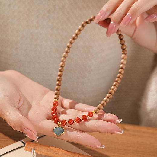 【丹碧·老山檀南红祥云双圈手串·带证书】敦煌福泽小众轻奢祈福老山檀手串 商品图4