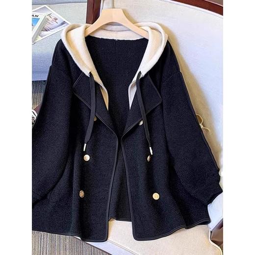 奢姿2024年冬季新款大码女装洋气撞色上衣胖妹妹假两件连帽外套9844391060 商品图1