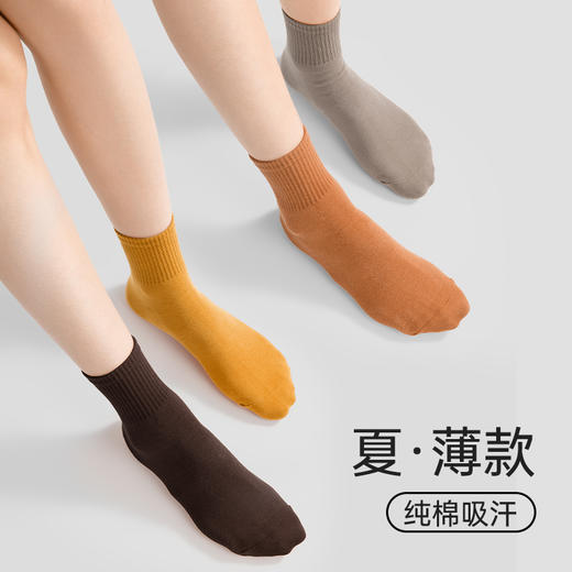 【AAA抑菌】洁丽雅五双装纯棉女士中筒袜柔软舒适透气防臭薄款袜子 商品图2