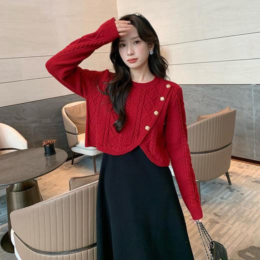 奢姿大码女装2025冬季减龄不规则套装胖妹妹马甲背心裙针织两件套9844927668 商品图2