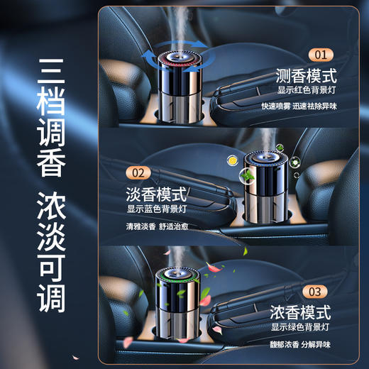 新款车载AI智能喷雾香水三档调节带灯汽车用加湿器座式香熏摆件 商品图3