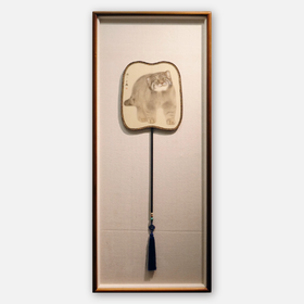 罗玉鑫扇面国画27x27CM《扇面·兔狲（2）》一手绘扇面工笔国画作品[原作编号GH0395]