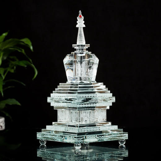 佛堂摆件K9白水晶舍利塔菩提塔白水晶双层宝塔供品摆件 商品图1