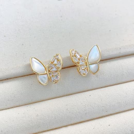 赵丽颖同款手工嵌锆钻自然贝母法式优雅925银耳钉 商品图6